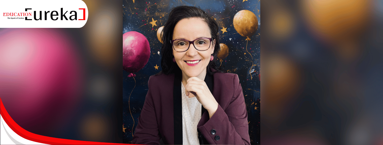 Portrait of Iwona Fluda with a creative galaxy-themed background