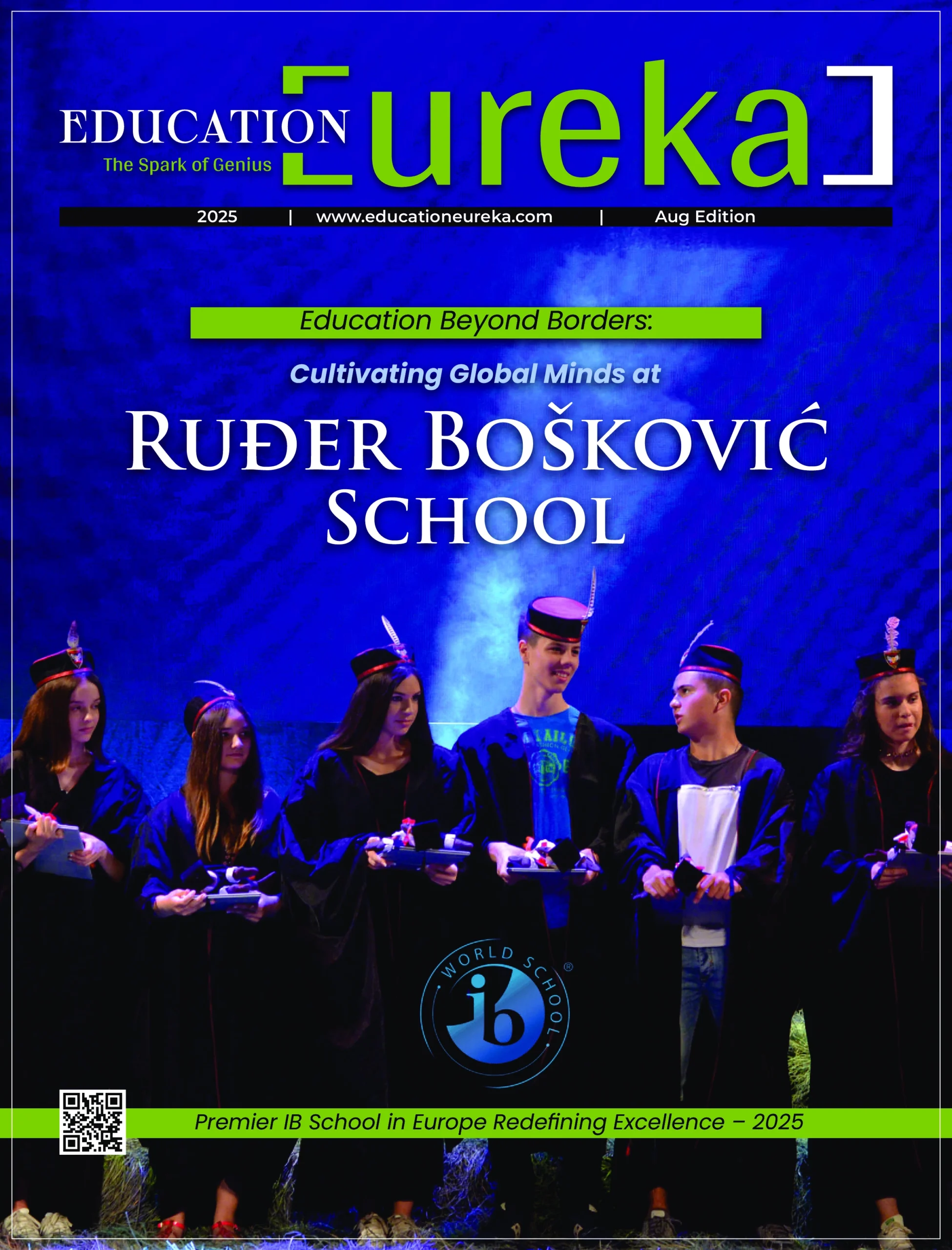 Ruđer Bošković School featured on Education Eureka magazine cover, showcasing IB graduates celebrating academic excellence in Europe 2025